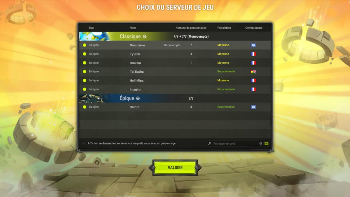 dofus server list-single account-multi account-french-international-classic-epic